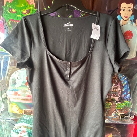 Hollister Seamless Fabric Henley Bodysuit Top Black XL - Picture 1 of 8